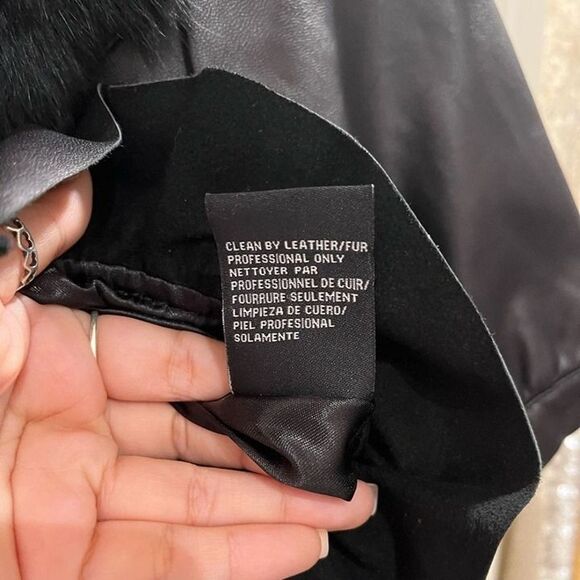 BeBe Soft Leather Dyed Rabbit Fur Cropped Short Sleeve Jacket Black Size Medium - Picture 8 of 10